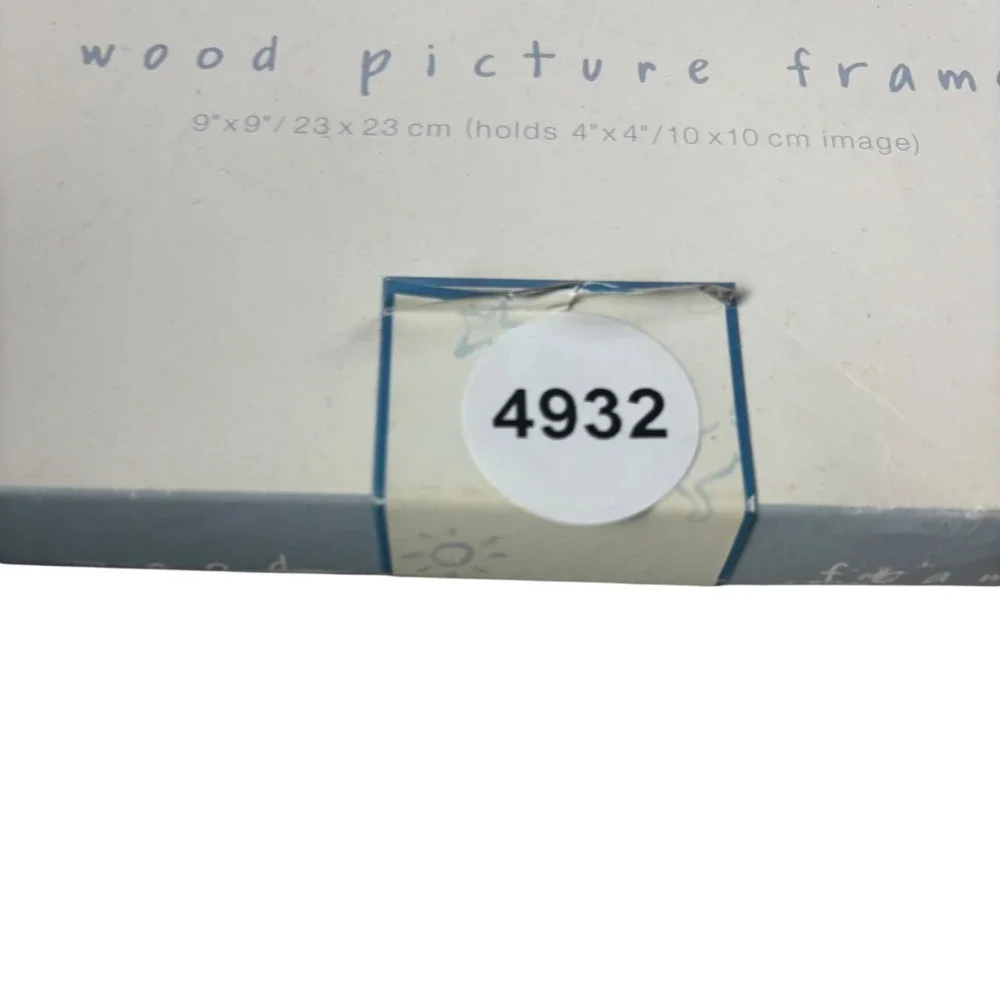 Baby GAP Wood Picture Frame Baby 4x4 White Blue Nursery Sketches‎ Bear Elephant